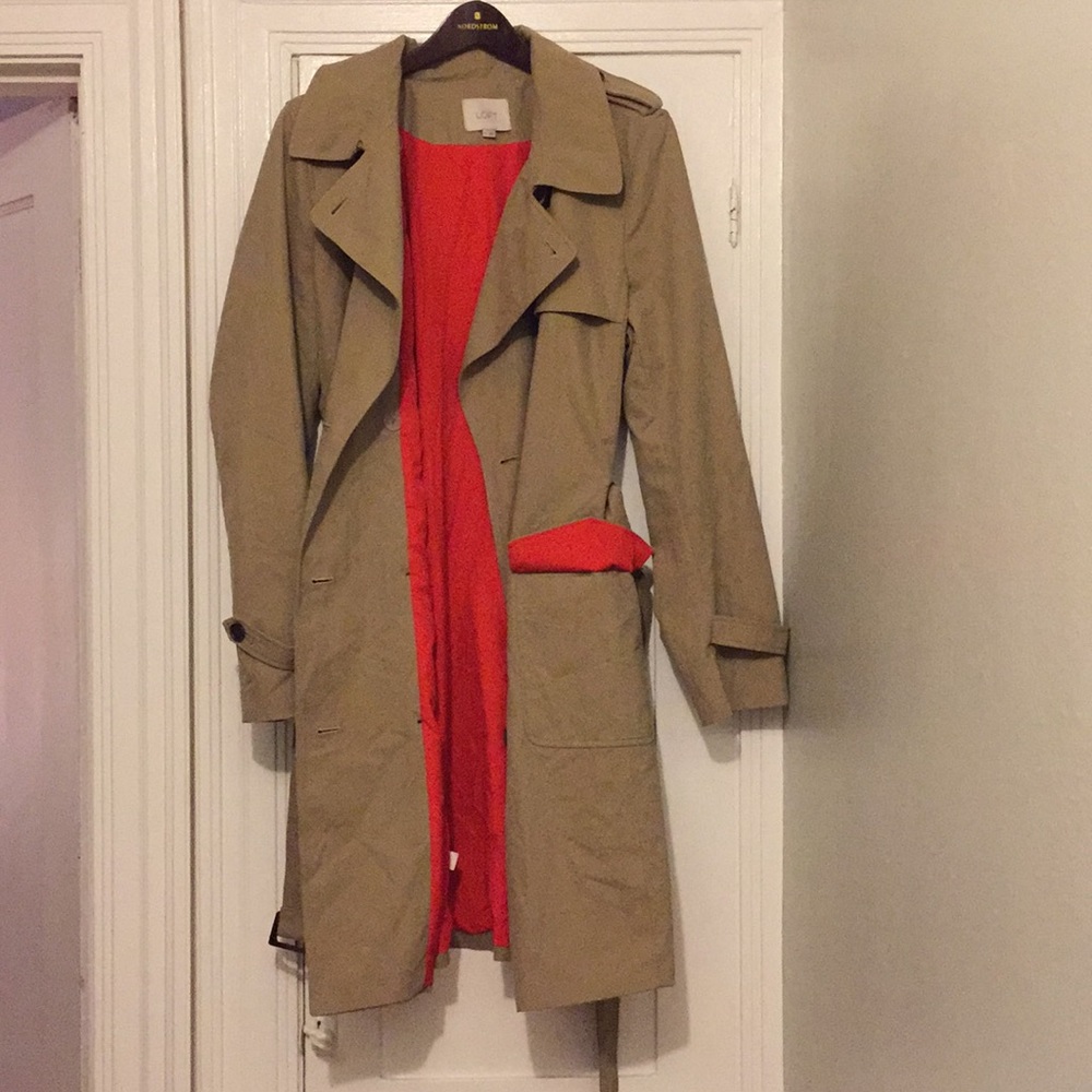 Long classic khaki trench coat orange inner liner - Picture 3 of 8